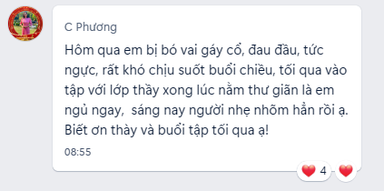 Học viên đau vai gáy, đau đầu, tập xong ngủ ngay và nhẹ nhõm