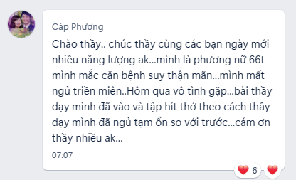 Học viên 66 tuổi mất ngủ triền miên cảm ơn vì ngủ tạm ổn